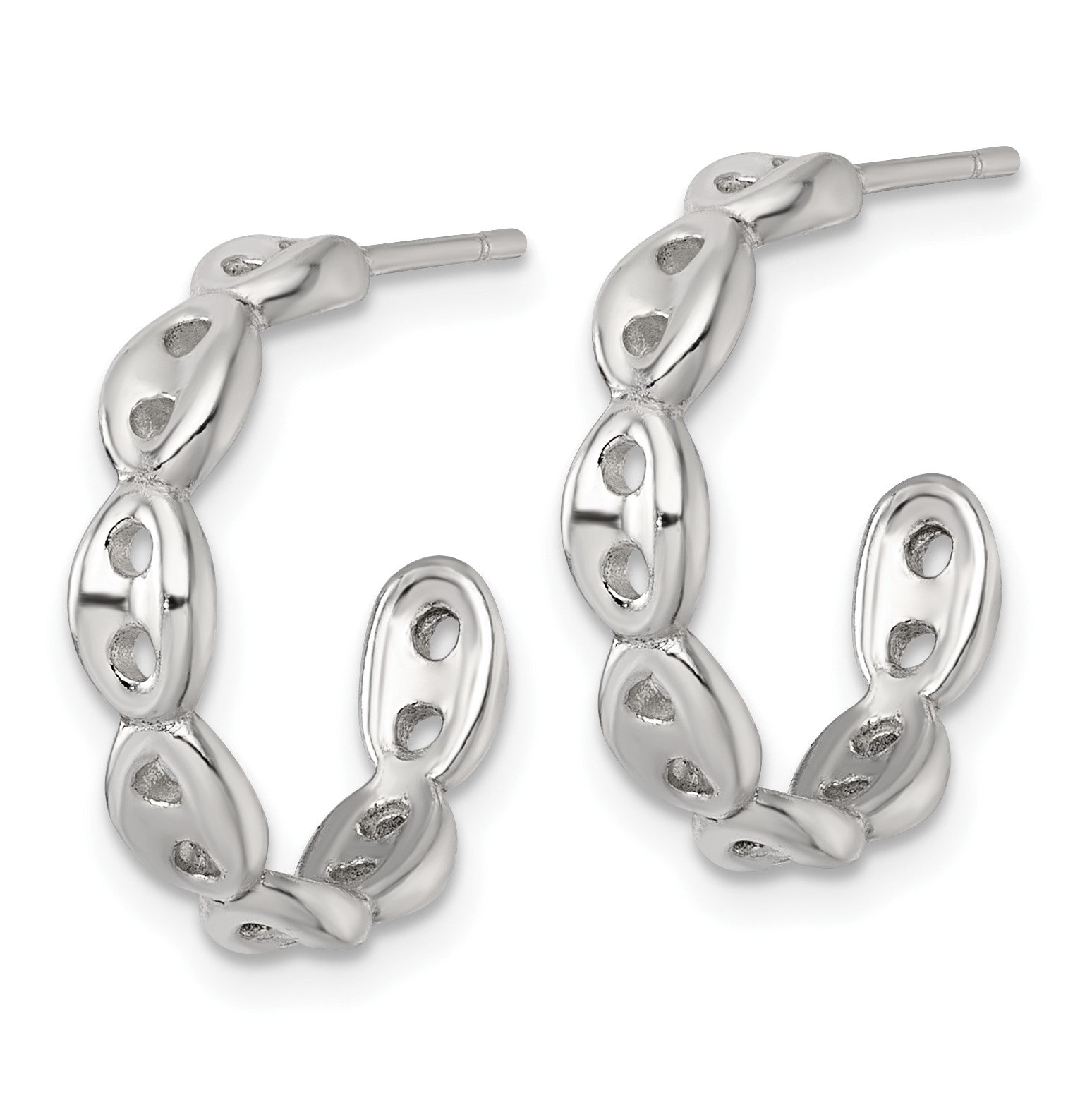 Sterling Silver Polished 4.0mm Puffed Mariner/Anchor Link Post C-Hoop Earrings