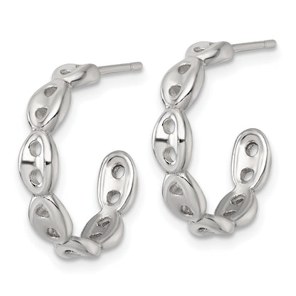 Sterling Silver Polished 4.0mm Puffed Mariner/Anchor Link Post C-Hoop Earrings