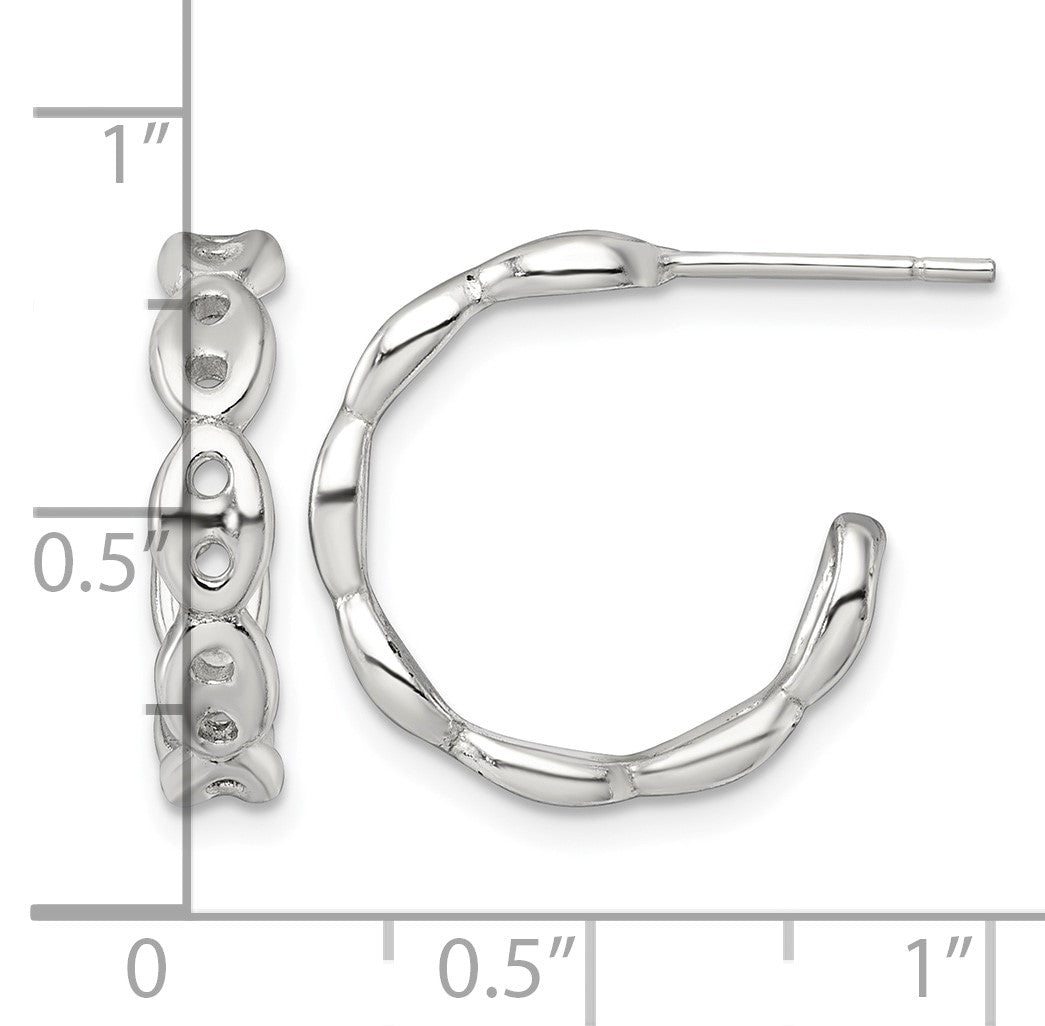 Sterling Silver Polished 4.0mm Puffed Mariner/Anchor Link Post C-Hoop Earrings