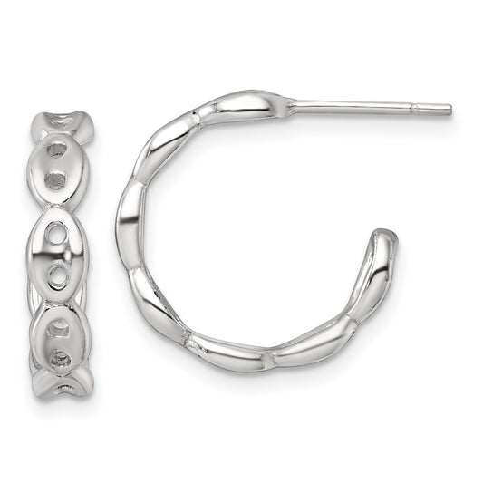 Sterling Silver Polished 4.0mm Puffed Mariner/Anchor Link Post C-Hoop Earrings