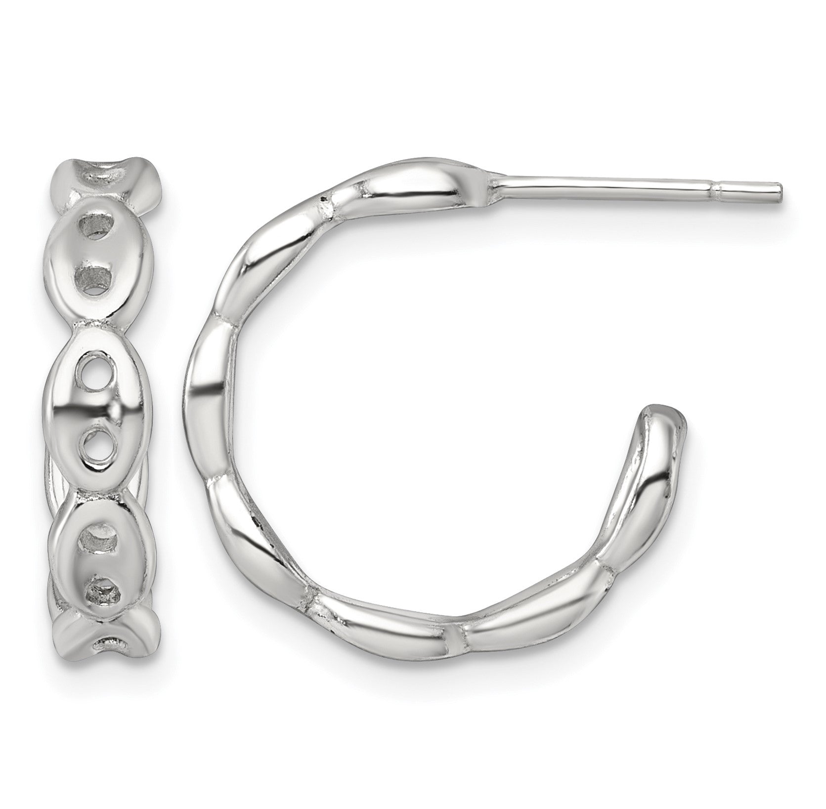Sterling Silver Polished 4.0mm Puffed Mariner/Anchor Link Post C-Hoop Earrings