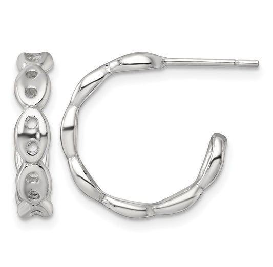 Sterling Silver Polished 4.0mm Puffed Mariner/Anchor Link Post C-Hoop Earrings