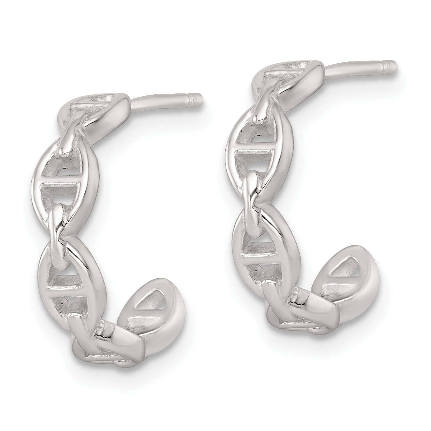 Sterling Silver Polished Anchor Link C-Hoop Post Earrings