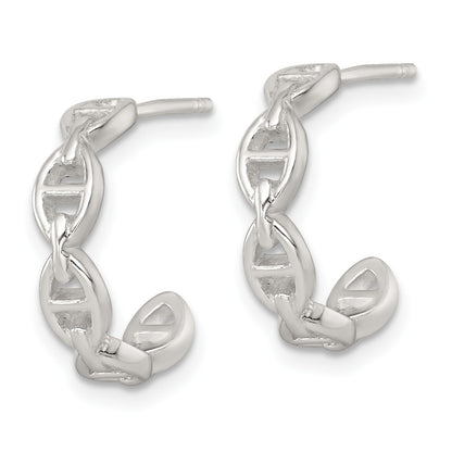 Sterling Silver Polished Anchor Link C-Hoop Post Earrings