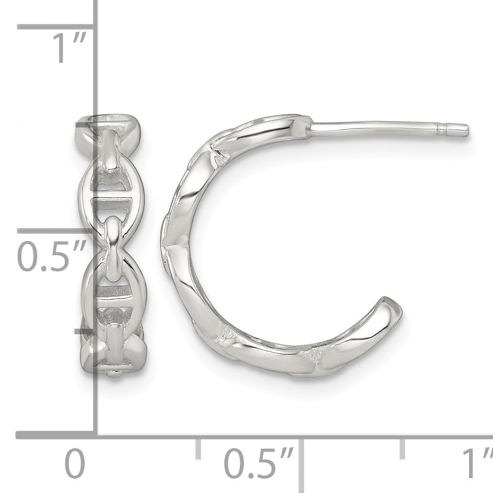 Sterling Silver Polished Anchor Link C-Hoop Post Earrings