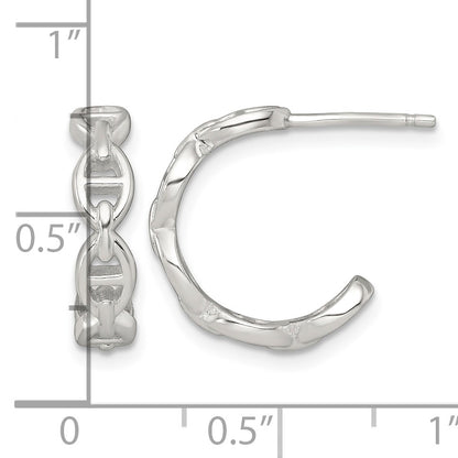 Sterling Silver Polished Anchor Link C-Hoop Post Earrings