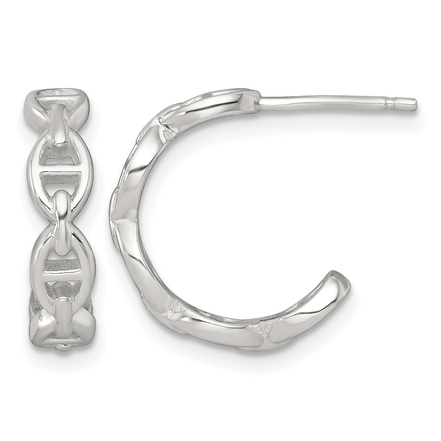 Sterling Silver Polished Anchor Link C-Hoop Post Earrings