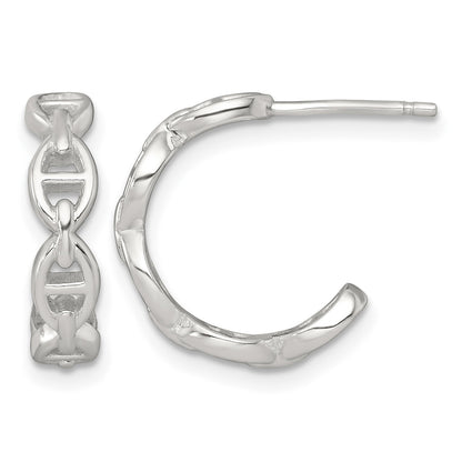 Sterling Silver Polished Anchor Link C-Hoop Post Earrings