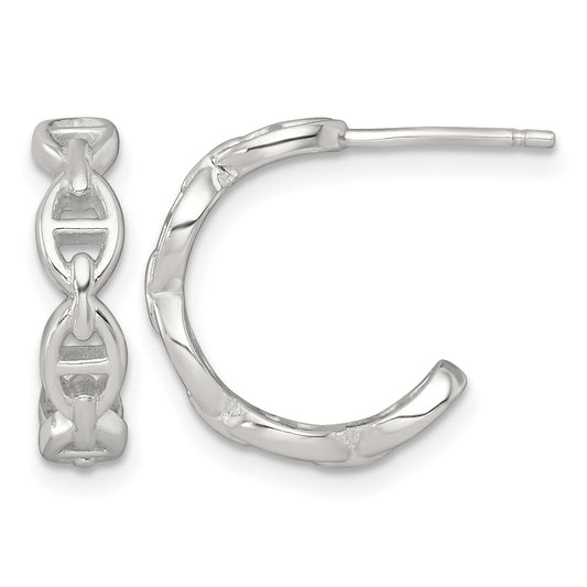 Sterling Silver Polished Anchor Link C-Hoop Post Earrings