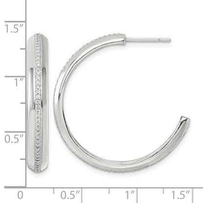 Sterling Silver Polished 4.75mm CZ Post C-Hoop Earrings
