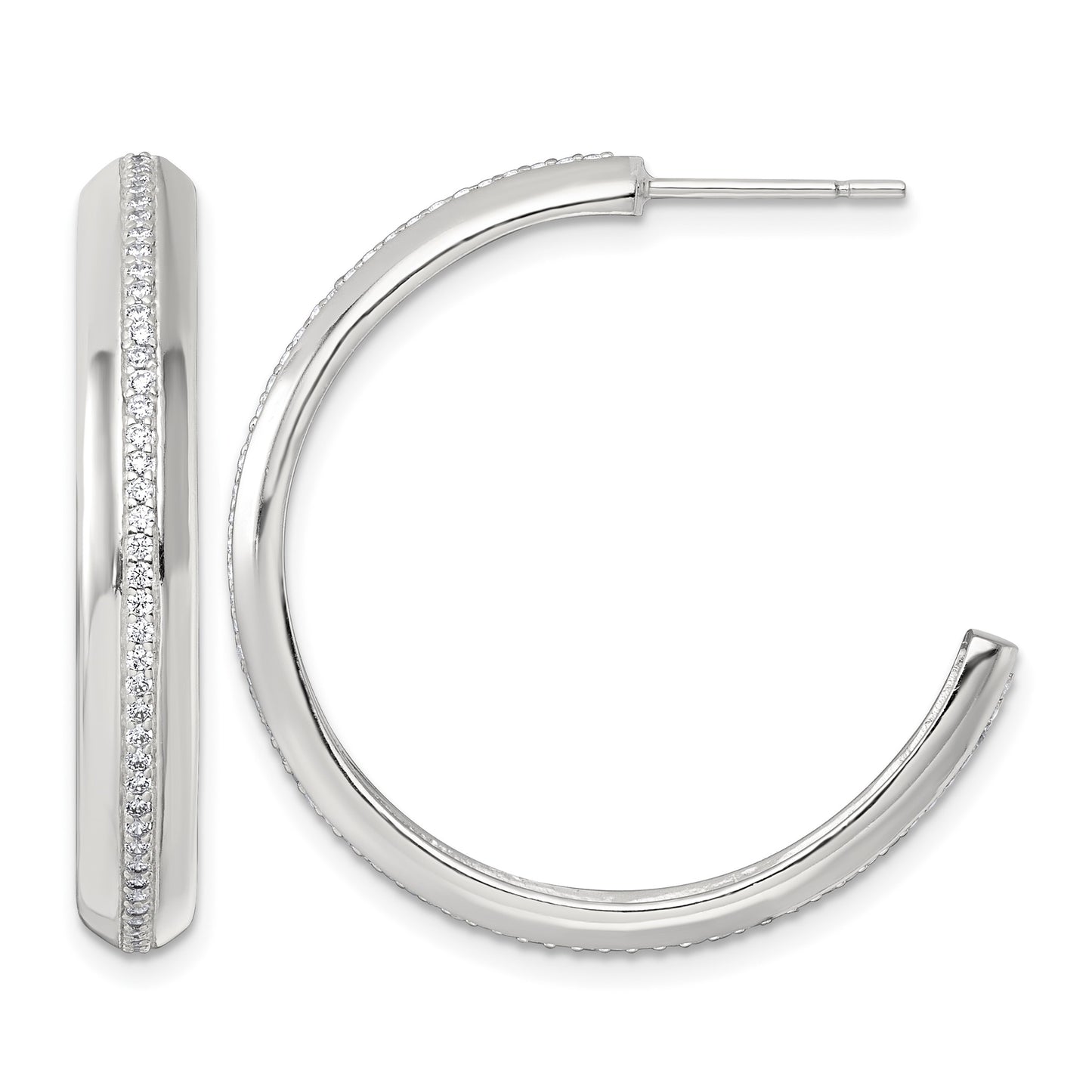 Sterling Silver Polished 4.75mm CZ Post C-Hoop Earrings