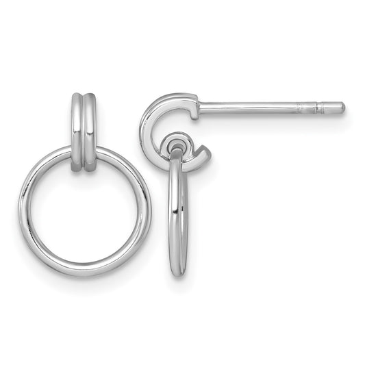 Sterling Silver Rhodium-plated Polished Circle Post Dangle Earrings
