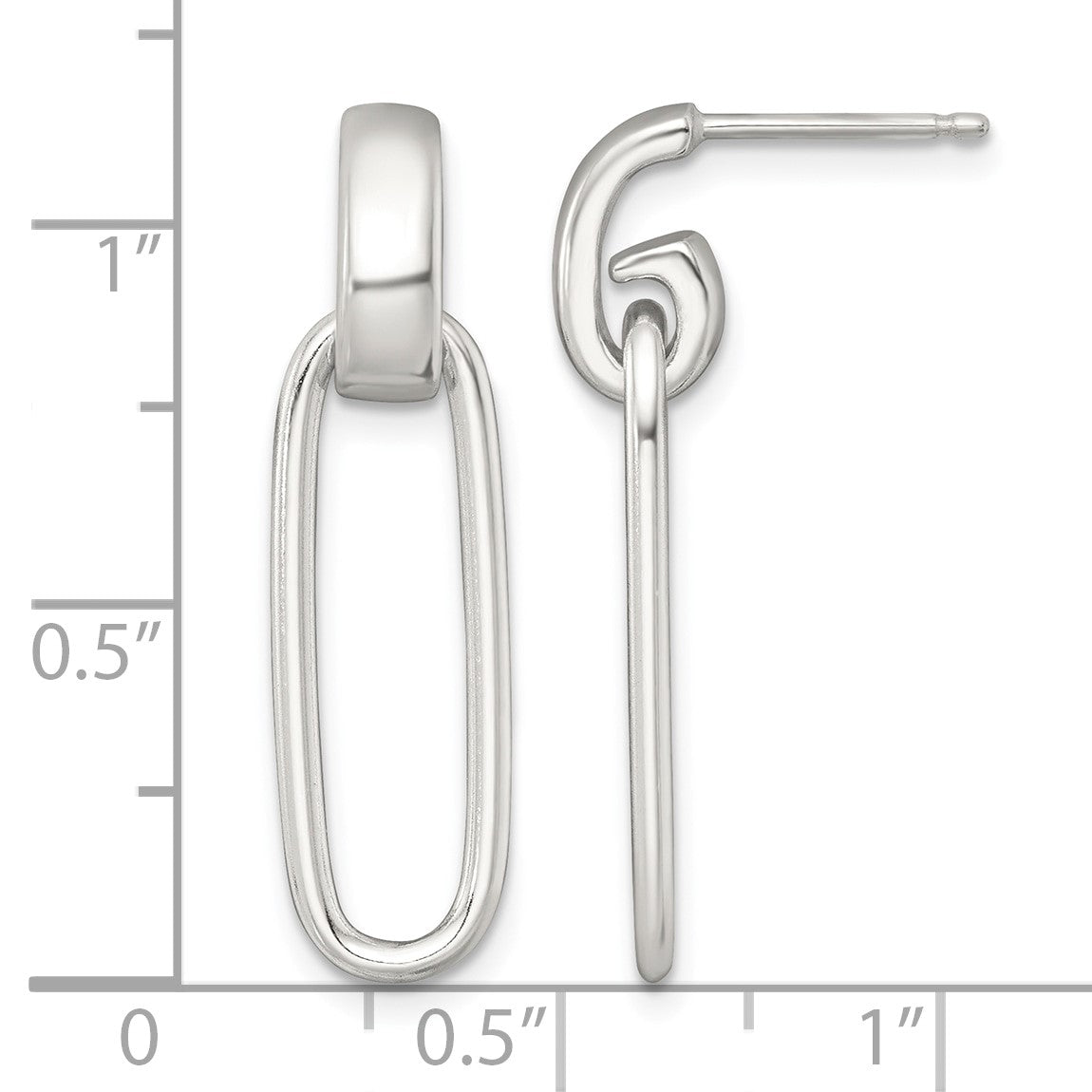 Sterling Silver Polished Elongated Oval Dangle Post Earrings