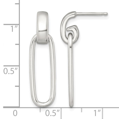 Sterling Silver Polished Elongated Oval Dangle Post Earrings