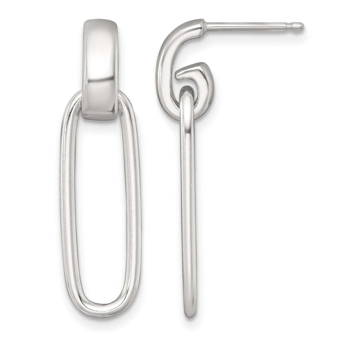 Sterling Silver Polished Elongated Oval Dangle Post Earrings
