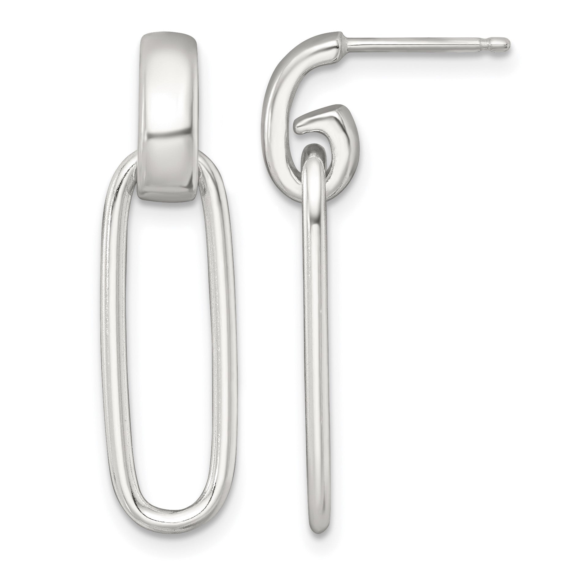 Sterling Silver Polished Elongated Oval Dangle Post Earrings
