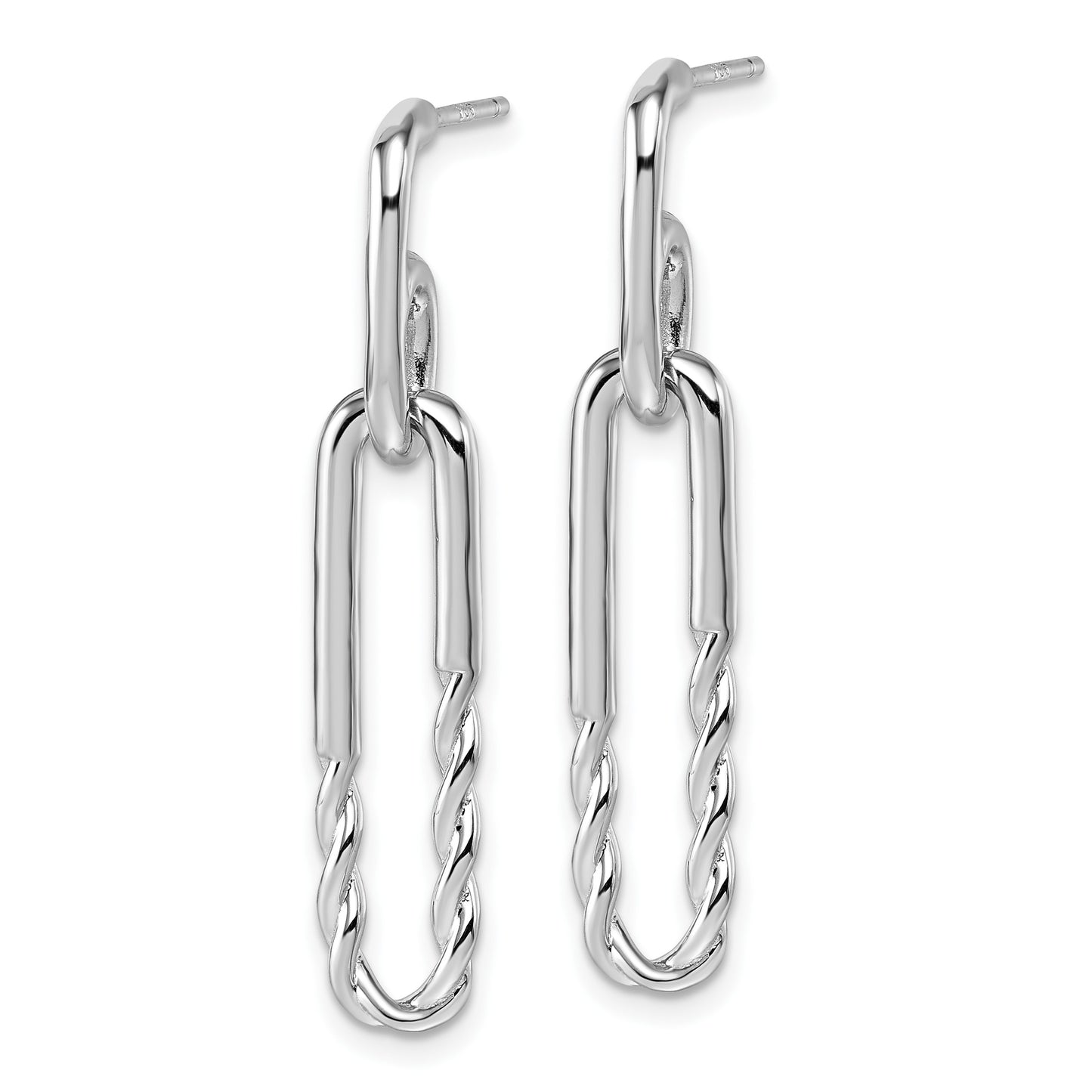 Sterling Silver Rhodium-plated Polished Twisted Paper Clip Dangle Post Earrings