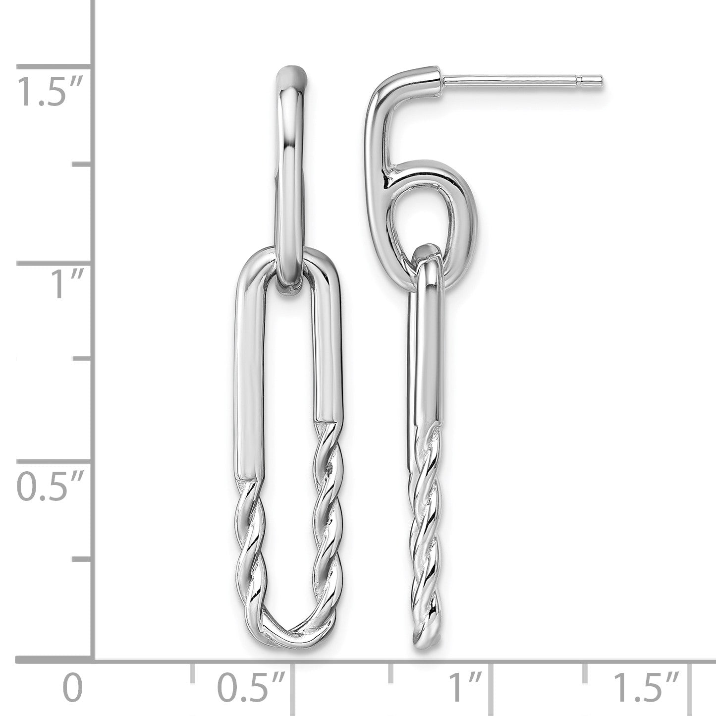 Sterling Silver Rhodium-plated Polished Twisted Paper Clip Dangle Post Earrings