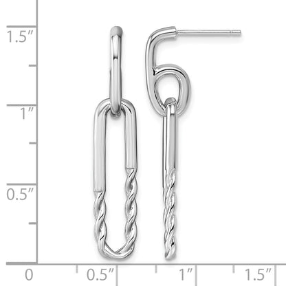 Sterling Silver Rhodium-plated Polished Twisted Paper Clip Dangle Post Earrings