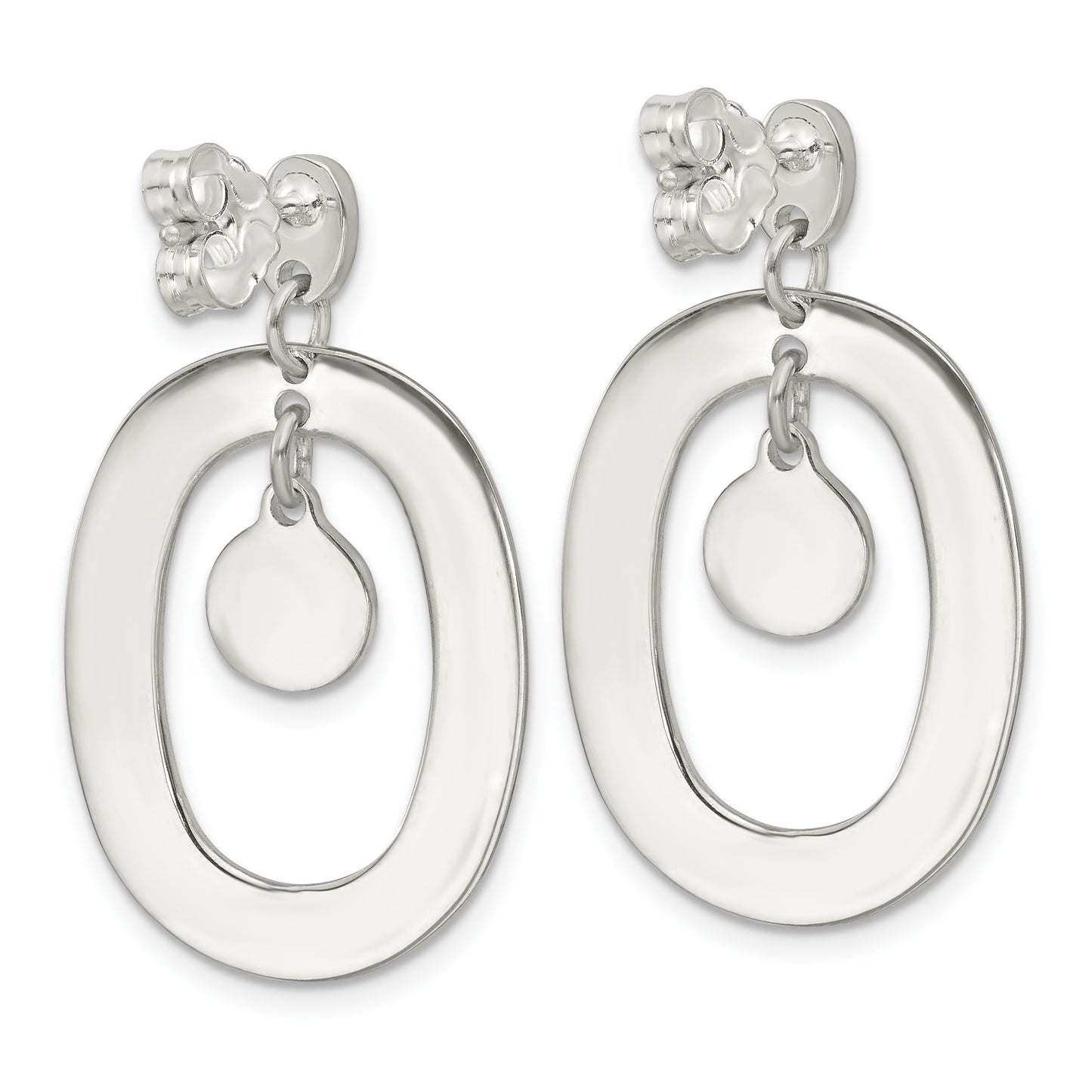 Sterling Silver Open Oval with Mother of Pearl Dangle Post Earrings