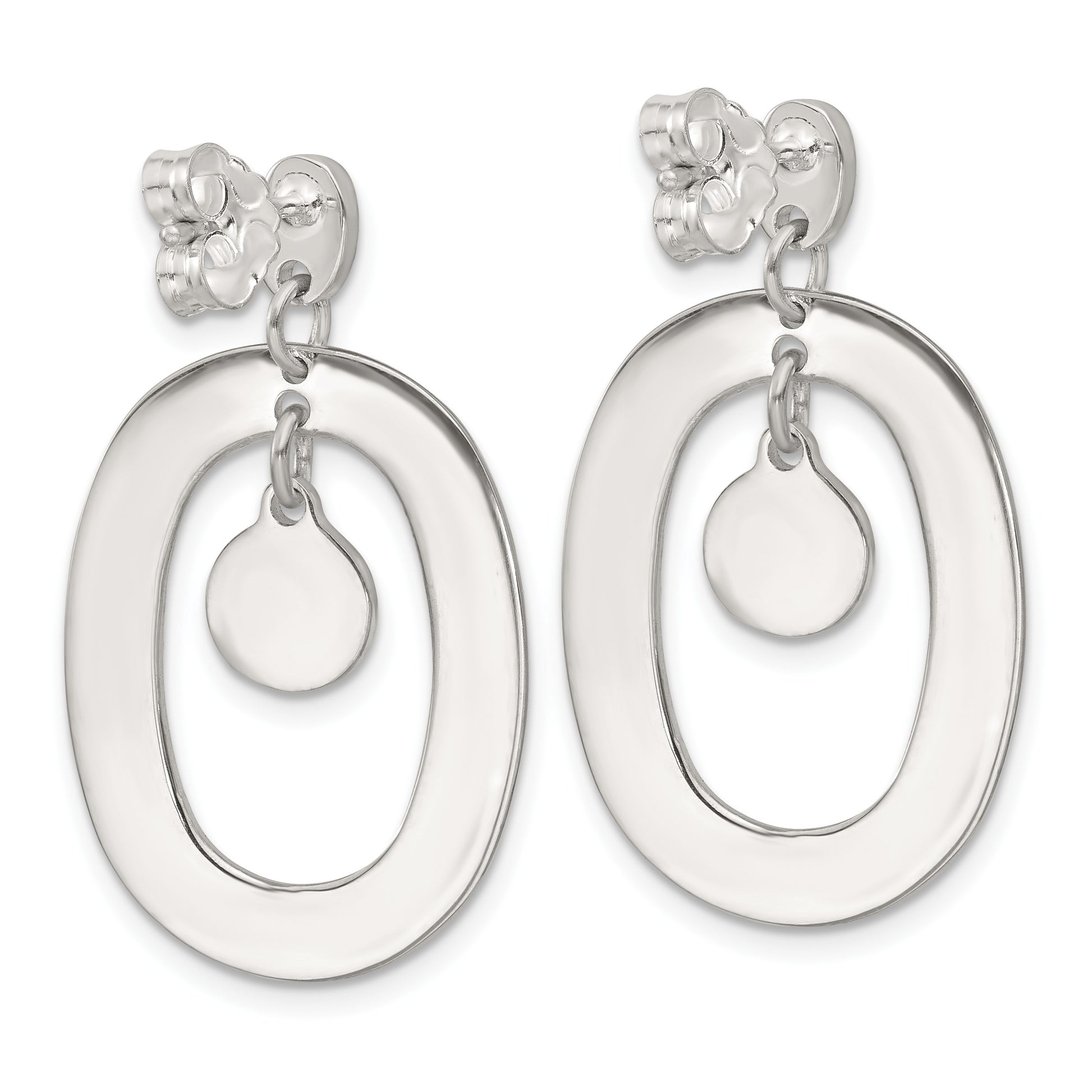 Sterling Silver Open Oval with Mother of Pearl Dangle Post Earrings