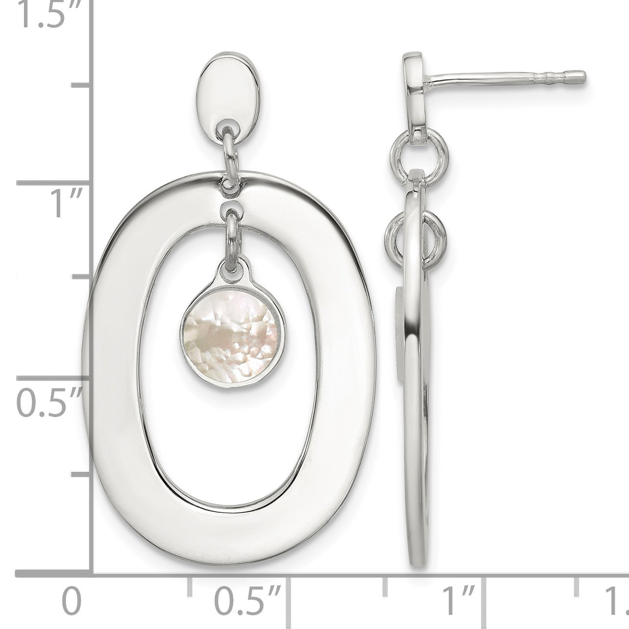 Sterling Silver Open Oval with Mother of Pearl Dangle Post Earrings