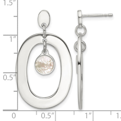 Sterling Silver Open Oval with Mother of Pearl Dangle Post Earrings