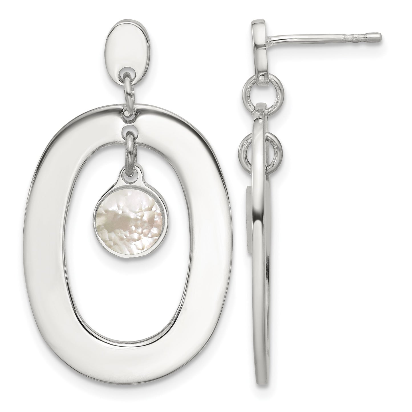 Sterling Silver Open Oval with Mother of Pearl Dangle Post Earrings