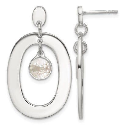 Sterling Silver Open Oval with Mother of Pearl Dangle Post Earrings