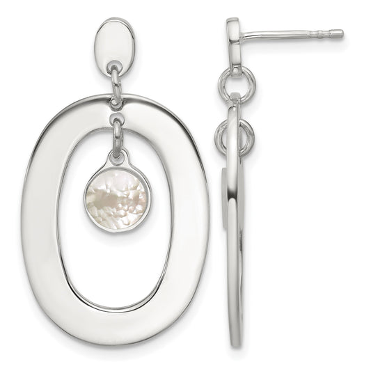 Sterling Silver Open Oval with Mother of Pearl Dangle Post Earrings