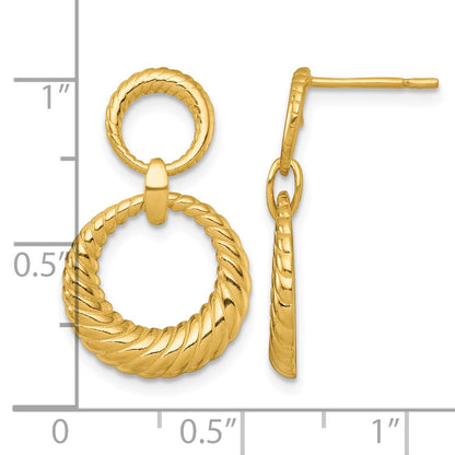 Sterling Silver Gold-tone Polished and Grooved Double Circle Doorknocker Post Dangle Earrings