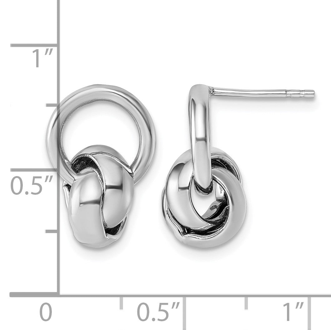 Sterling Silver Rhodium-plated Polished Love Knot Dangle Post Earrings