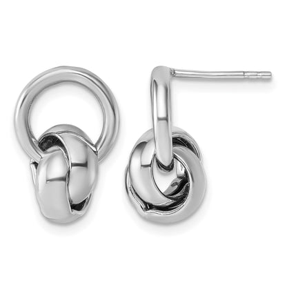 Sterling Silver Rhodium-plated Polished Love Knot Dangle Post Earrings