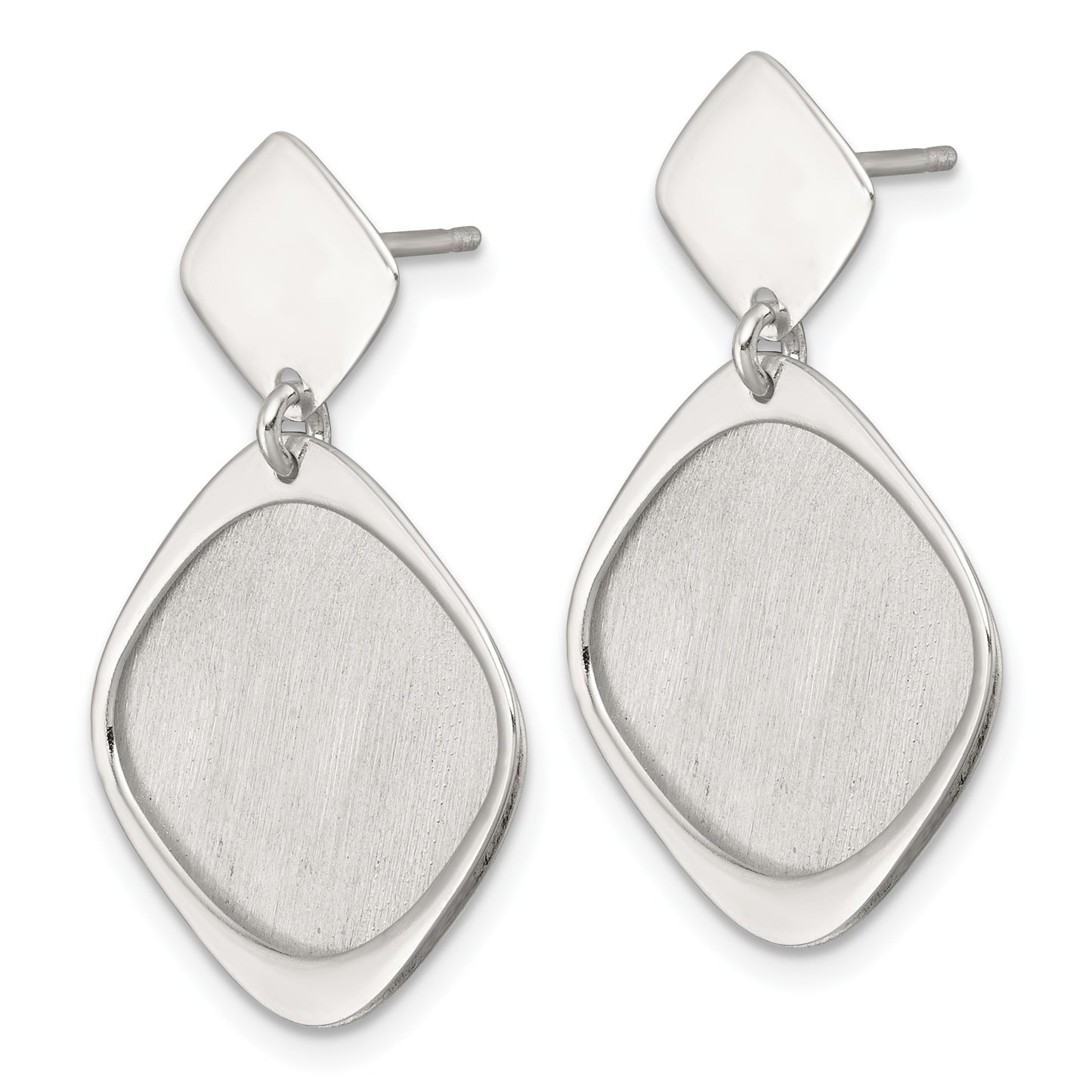 Sterling Silver Polished and Brushed Square Dangle Post Earrings
