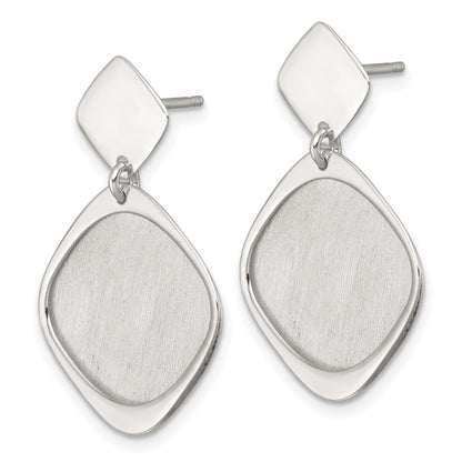 Sterling Silver Polished and Brushed Square Dangle Post Earrings