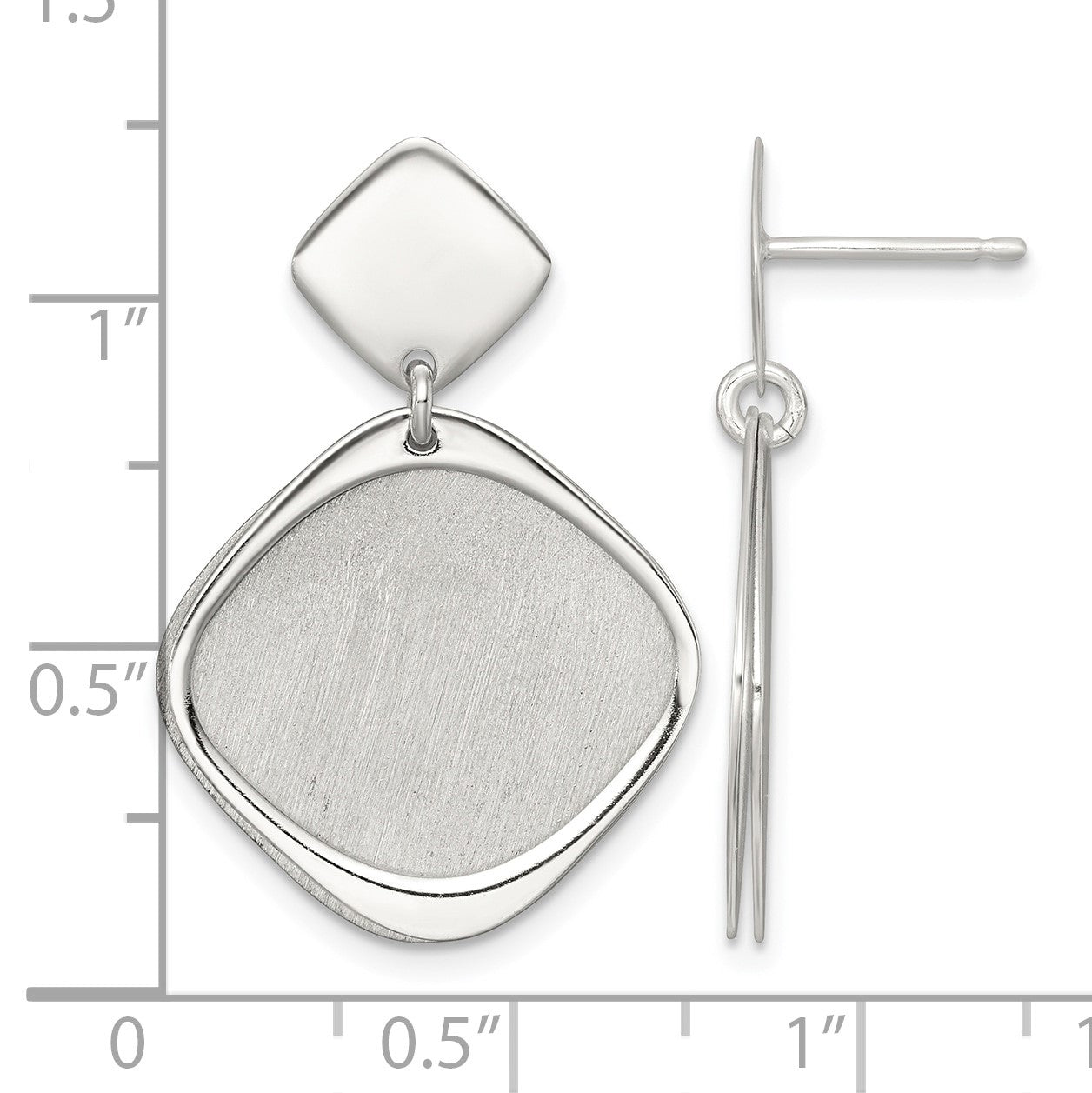 Sterling Silver Polished and Brushed Square Dangle Post Earrings