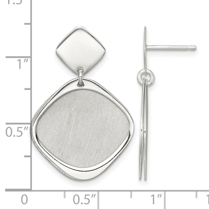 Sterling Silver Polished and Brushed Square Dangle Post Earrings