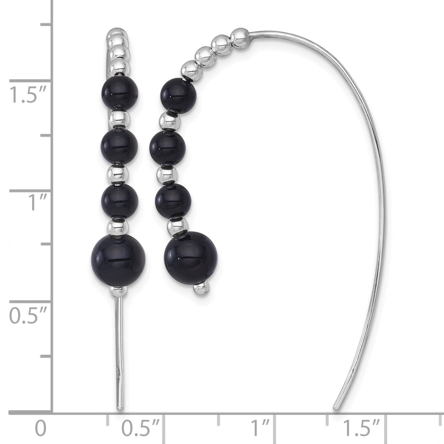Sterling Silver Rhodium-plated Polished Graduated Onyx Beaded Threader Earrings