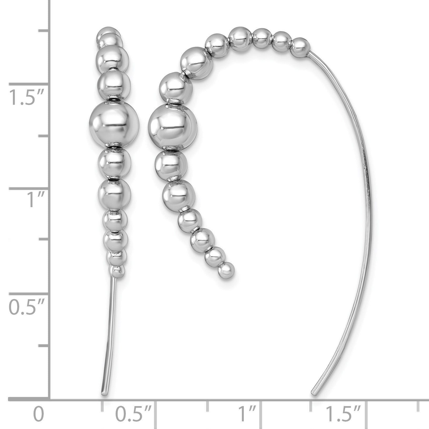 Sterling Silver Rhodium-plated Polished Graduated Beads Threader Earrings
