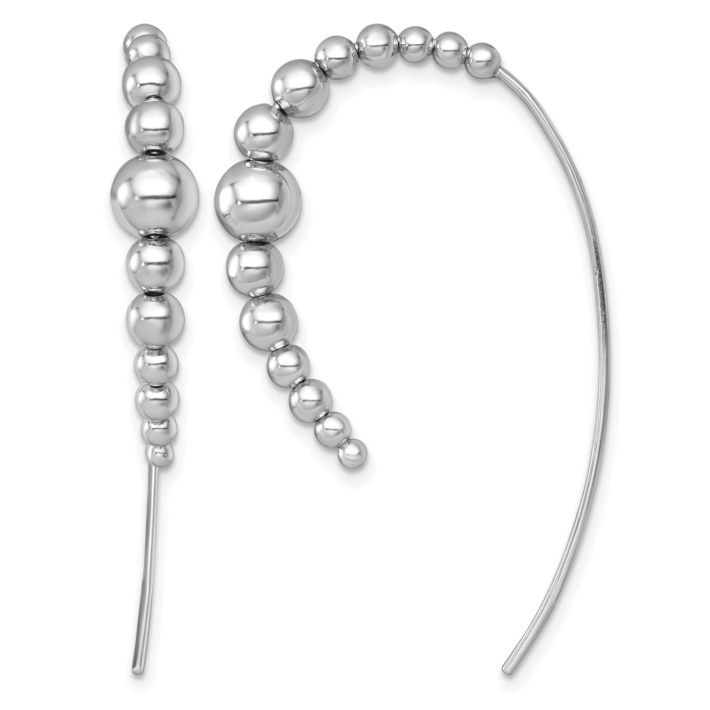 Sterling Silver Rhodium-plated Polished Graduated Beads Threader Earrings