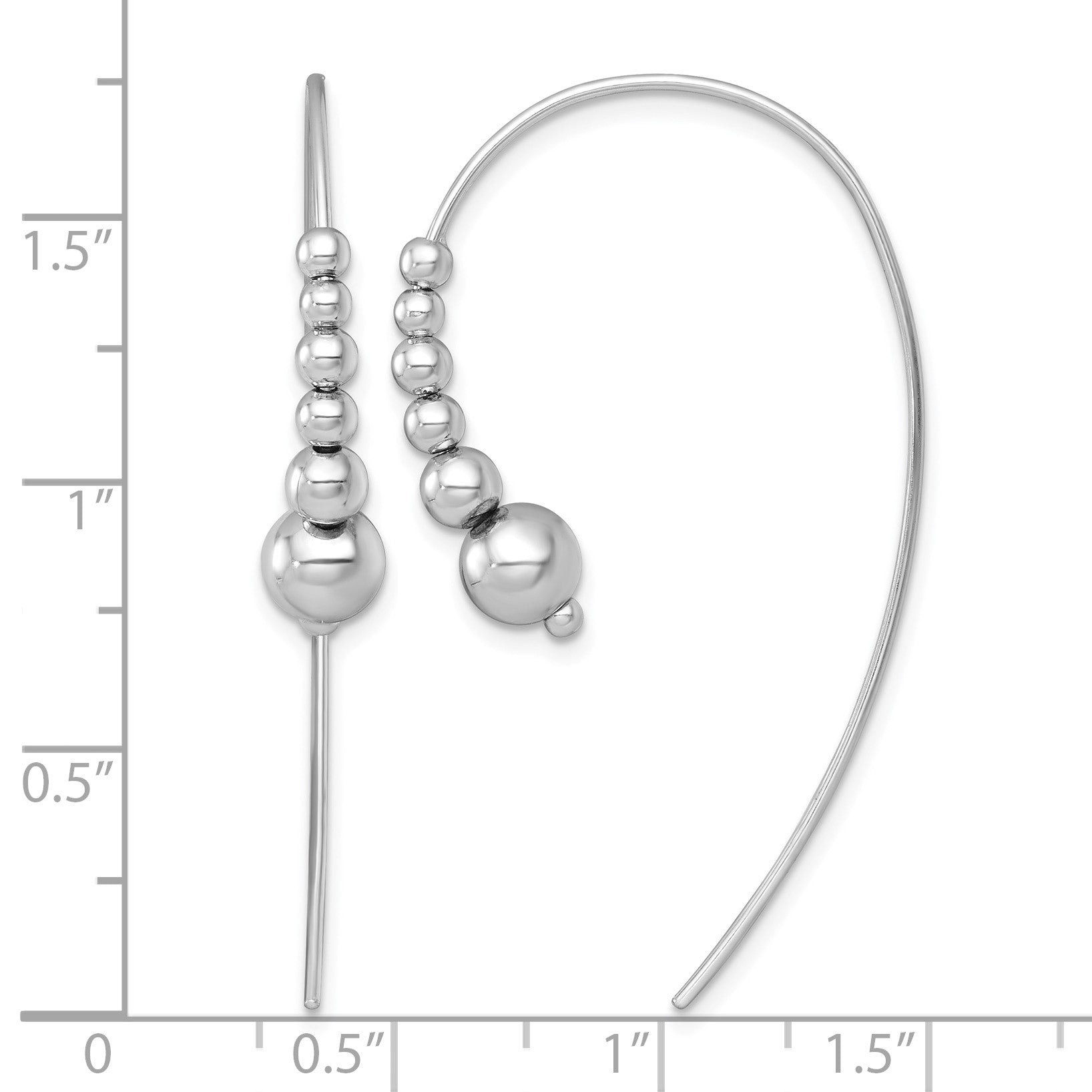 Sterling Silver Rhodium-plated Polished Graduated Beads Threader Earrings