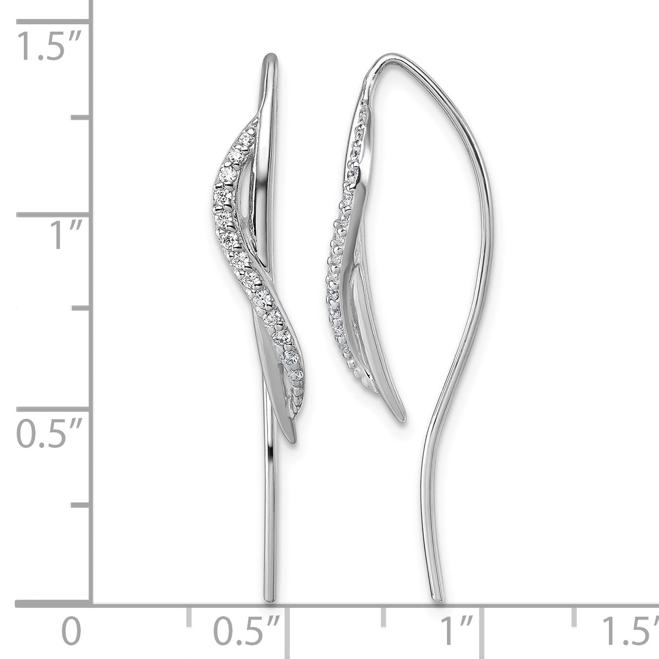 Sterling Silver Rhodium-plated CZ Swirl Polished Threader Earrings
