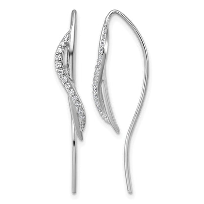 Sterling Silver Rhodium-plated CZ Swirl Polished Threader Earrings