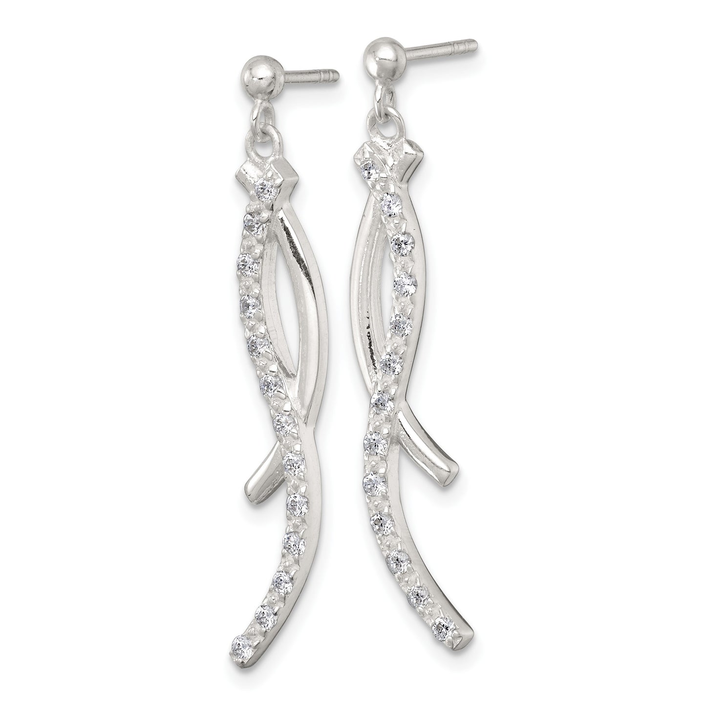 Sterling Silver Polished Fancy CZ Swirl Post Dangle Earrings