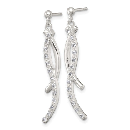 Sterling Silver Polished Fancy CZ Swirl Post Dangle Earrings