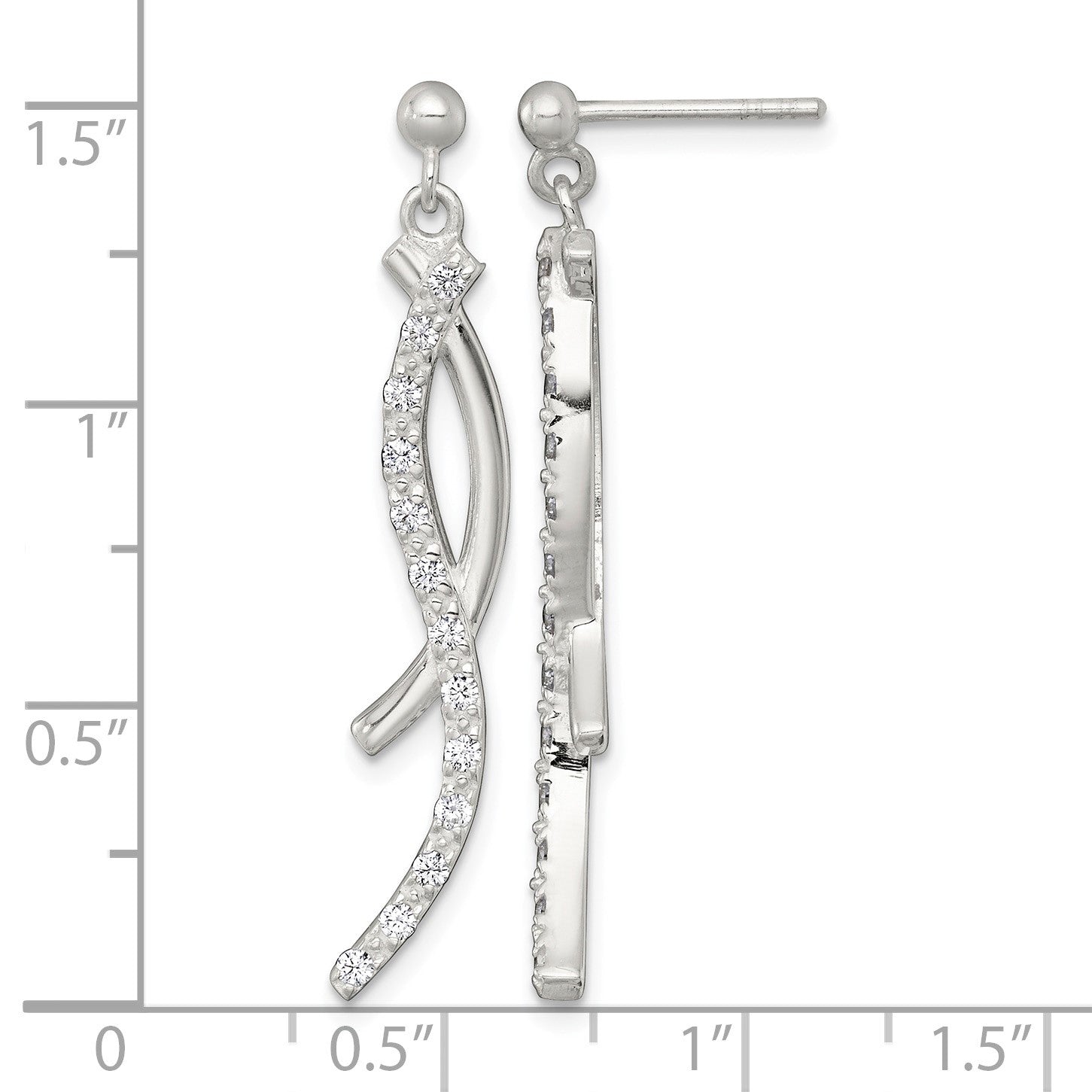 Sterling Silver Polished Fancy CZ Swirl Post Dangle Earrings