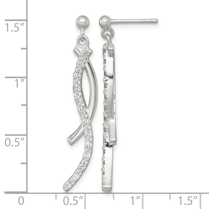 Sterling Silver Polished Fancy CZ Swirl Post Dangle Earrings