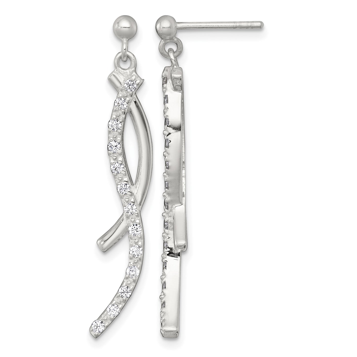 Sterling Silver Polished Fancy CZ Swirl Post Dangle Earrings