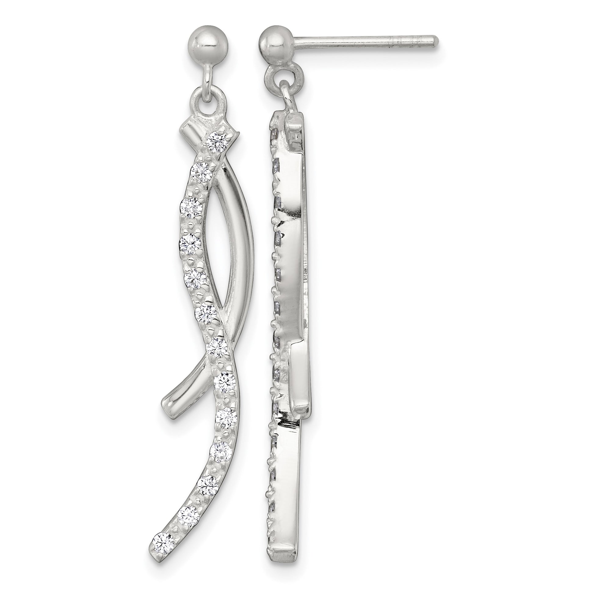 Sterling Silver Polished Fancy CZ Swirl Post Dangle Earrings