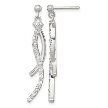 Sterling Silver Polished Fancy CZ Swirl Post Dangle Earrings
